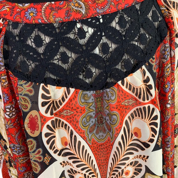 Anthropologie Fig and Flower Womens Size Large Boho Peasant Blouse Floral Sheer - Picture 7 of 12